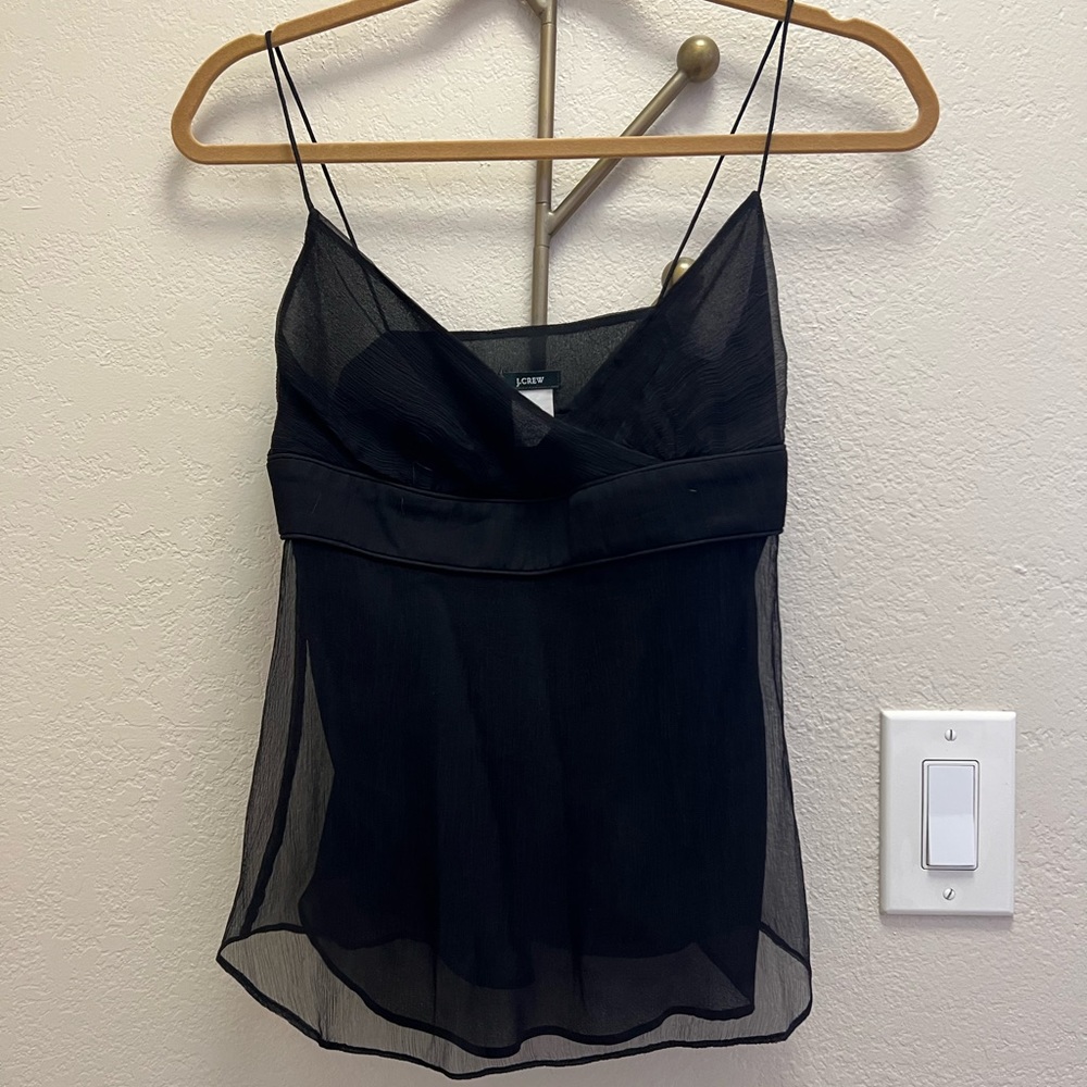 J. Crew black silk chiffon, surplice, tank camisole, petite zero